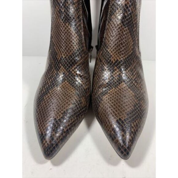MARC FISHER Womens Brown Snake Print Retie Pointed Toe Block Heel Boots 7.5 M - Picture 2 of 4